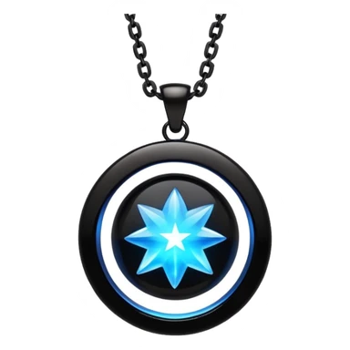 floating polished black onyx pendant, glowing with radiant blue energy, surrounded by tiny stars sticker