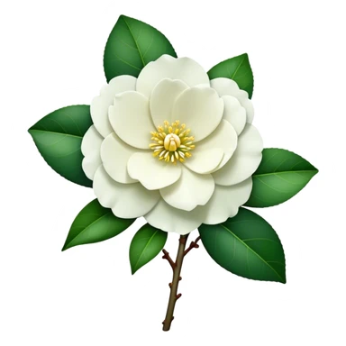 single Camellia flower, stem sticker