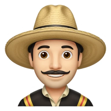 A happy fair skinned Colombian man with minimal facial hair wearing a black and beige stripped Colombian sombrero sticker