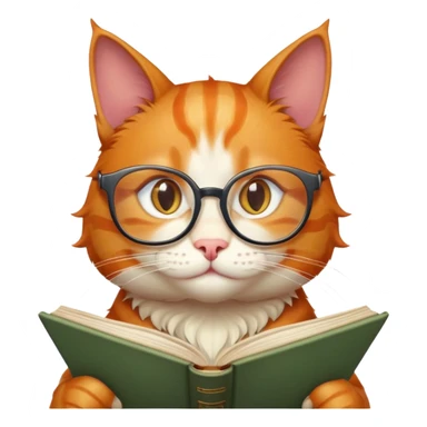 Рыжая кошка в очках очень милая с нотками магичеости которая читает историю про драконов  sticker