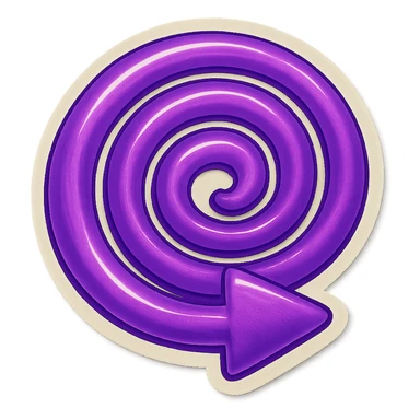 Create a retro sticker style arrow that curves 1080 degrees (three full circles) from tail to point, matching the reference style and color. sticker