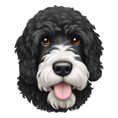 black Portuguese water dog with white chin sticker