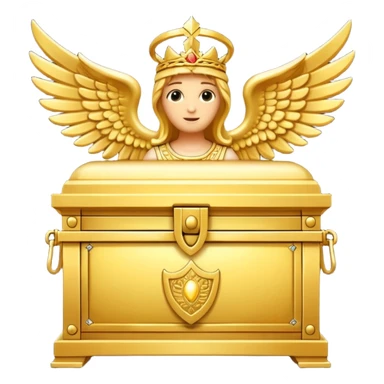 the Ark of the Covenant, ornate golden chest with cherubim, glowing sticker