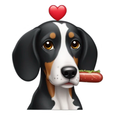 Perro salchicha mini muy tierno, su cabeza es negra y con pelaje negro de dalmata y un corazón  sticker