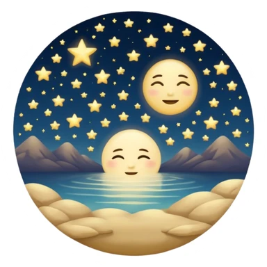 "Design a calming circle emoji for evening reflection. Soft moonlight, gentle stars, peaceful or spiritual symbols. No people - emphasize tranquil colors, night sky elements, and serene christian imagery." sticker