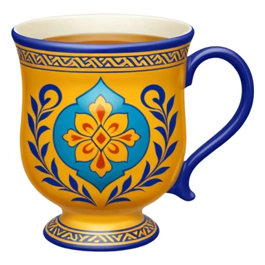 kazakh tea in a kese traditional cup with national Kazakh pattern on the kese sticker