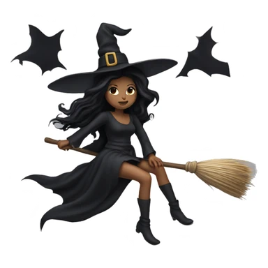dark long hair witch flying on a broom white skin sticker