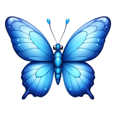 Cinematic Realistic Cute Blue Butterfly Portrait Emoji, Head tilted playfully and inquisitively, featuring beautifully patterned sapphire wings with intricate venation and a charming, petite body with round, sparkling eyes full of gentle curiosity, rendered with lifelike detail and warm natural highlights, high shine, affectionate and spirited, styled with a touch of whimsical garden magic, soft glowing outline, capturing the essence of a mischievous yet lovable blue butterfly that seems ready to flutter playfully into your arms! sticker
