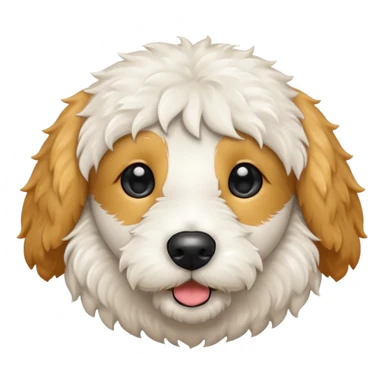 Can you make me an emoji of a white mini golden-doodle no brown in his fur with black eyes? sticker
