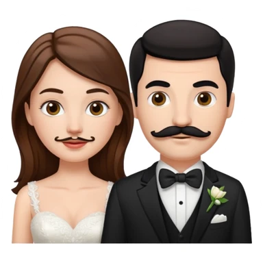 White girl brown hair bride and white black hair groom with moustache sticker