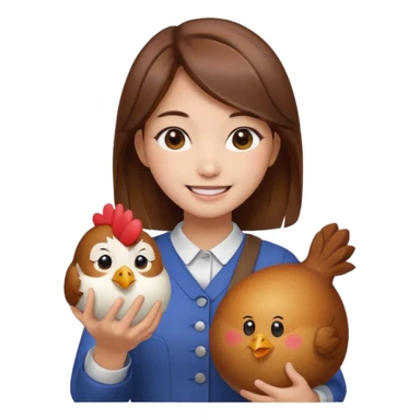 korean girl with brown hair holding a chicken drum, expressive emoji style sticker