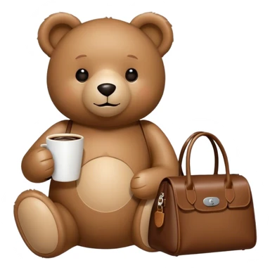 Teddy bear with longchamp bag and coffee sticker