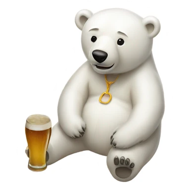 Polar bear on the sandy beach with a swim suit on drinking beer sticker