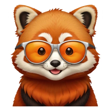 A red panda with no eyes, shades on and smiling sticker