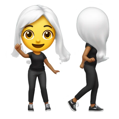 mulher pequena, branca de calça preta e blusa preta com detalhe prateado ,cabelo longo dançando e cantando com o microfone na mão escrito Alê sticker