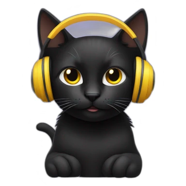 Black cat listening music sticker