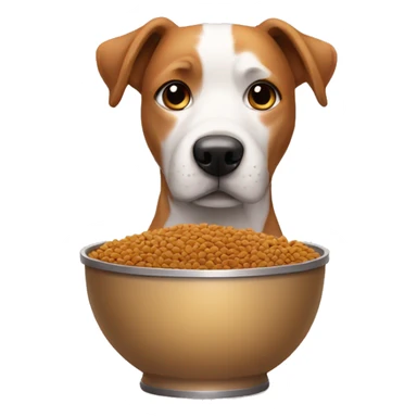 dog with dog food in bowl in front of him sticker