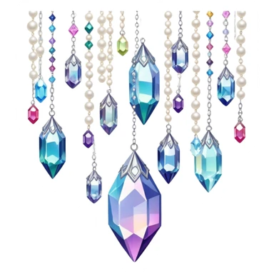 Iridescent big giant glistening glossy sparkly shiny glittery hanging crystals pearls and beads and gemstones scenery scenic decorations sticker