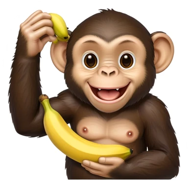 cartoon chimpanzee happily holding a banana sticker