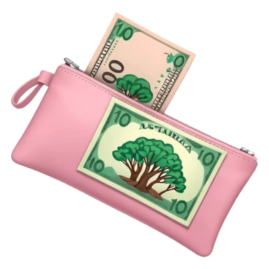 Forest Green Australian $100 long rectangle money notes overflowing in a pink pouch sticker