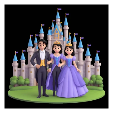 prince and princess Disney dress close up photo in castle background sticker
