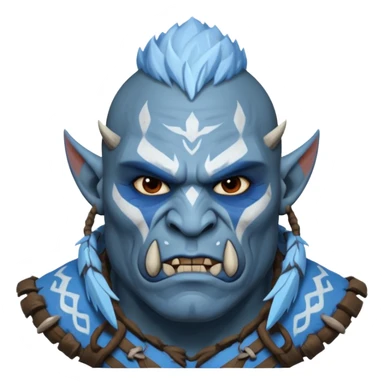 Fantasy orc portrait emoji, white and blue frost war paint on face, harsh winter warrior mood, strong expression, minimal tribal design, clean readable emoji style, male/female variant
 sticker