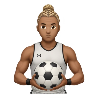 Make a black strong person with cornrows with huge biceps holding a the soccer ball in between his hand almost like hes trying to break it sticker