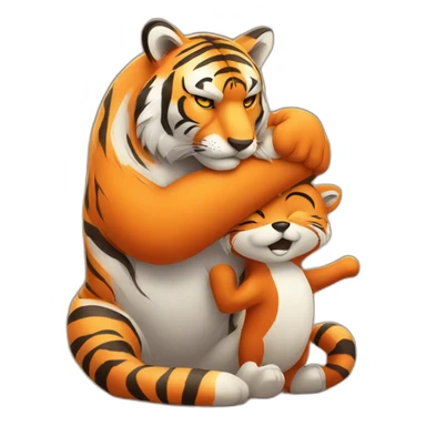 Big tiger hugs small fox tightly sticker