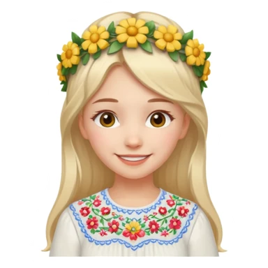 Ukrainian girl in a white embroidered shirt with a flower crown on her head sticker
