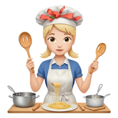 Girl cooking pasta for the first time sticker