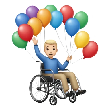 Persona in sedia a rotelle appesa a dei palloncini sticker