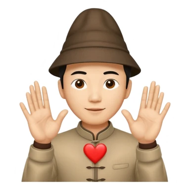 chinese man in pointy asian hat doing heart hands sticker