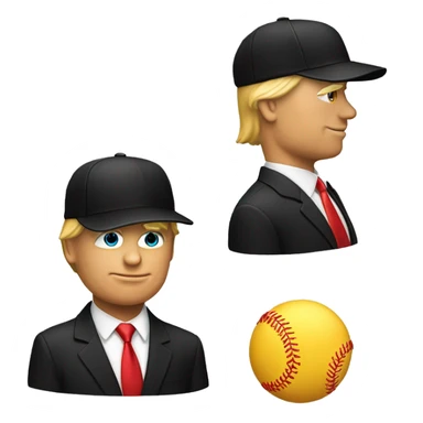 a single emoji of donald trump black suit, red tie, and red baseball cap sticker