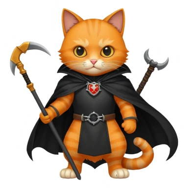 a heroic armored cat holding a scythe, with a shadowy death figure behind sticker
