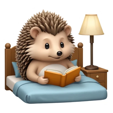 hedgehog reading in bed with retro light lamp next to it sticker