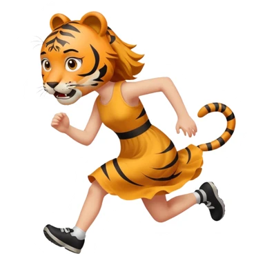 A girl runs away from a tiger sticker