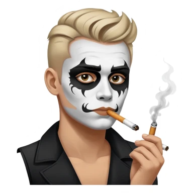 Михаил Горшенёв, стоит на улице, с ирокезом на голове, чёрно белым гримом на лице, стоит и курит sticker