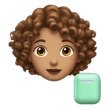curly girl with brown bob hair brown eyes with freckles in AirPods Pro green sticker