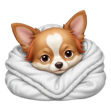 Long haired chihuahua, beige/redhaired, pale head, with white chest and white socks, head without white, sleeping cutely under blanket sticker