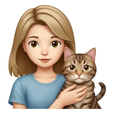 A girl holding a long-haired tabby cat and a short-haired tabby cat sticker