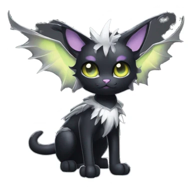 Shiny Cool Punk Black beautiful fantasy Kawaii Ethereal Sona Fakemon-cat-animal with edgy bat-wings-ears Full Body sticker