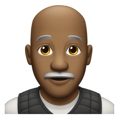 A bald,older heavyset Black man with a salt and pepper colored goatee type beard,  sticker