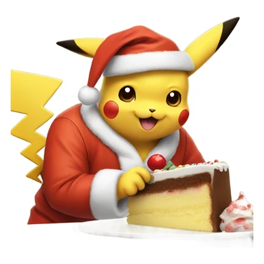 Pikachu with Santa hat eating cake sticker