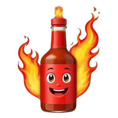 fireball barbecue hot sauce, bottle with fire and smoke, emoji style sticker