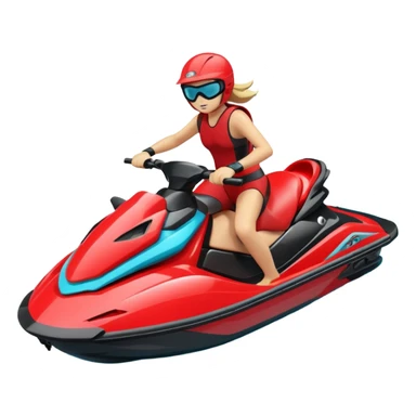 jet ski (red black and white all in the same amount. maybe a red a bit more dominant) on the sea. show the sea under the jet ski - blue with turquoise. no sky - white background instead. DO NOT REMOVE THE SEA AND THE WHITE WHEN FINALIZING!  NO ONE ON THE JET SKI  sticker