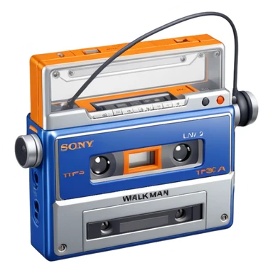 Sony Walkman TPS-L2 portable cassette player from 1979, blue and silver with orange buttons sticker