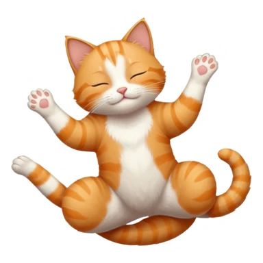 ginger and white small cat eyes closed lying down upside down with paws stretched out straight in different directions sticker