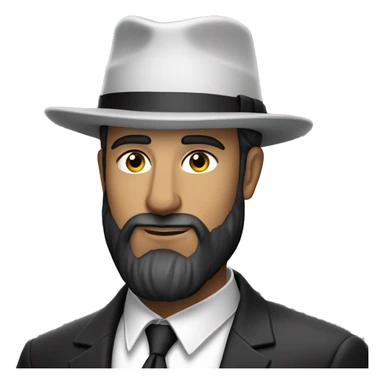 Bearded Hasidic Man in white button down shirt, blazer, black fedora sticker