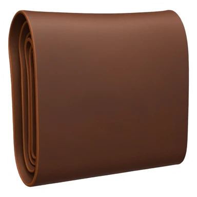 A 3D Apple-style emoji of an industrial leather material, shown as a neatly folded or rolled sheet of dark brown leather with visible texture and stitching details, giving a modern and manufactured look, clean and simple design, no background sticker