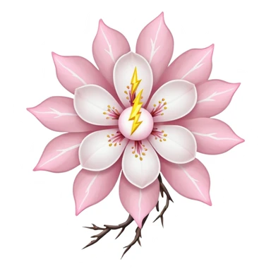 white sakura flower with a lightning bolt sticker